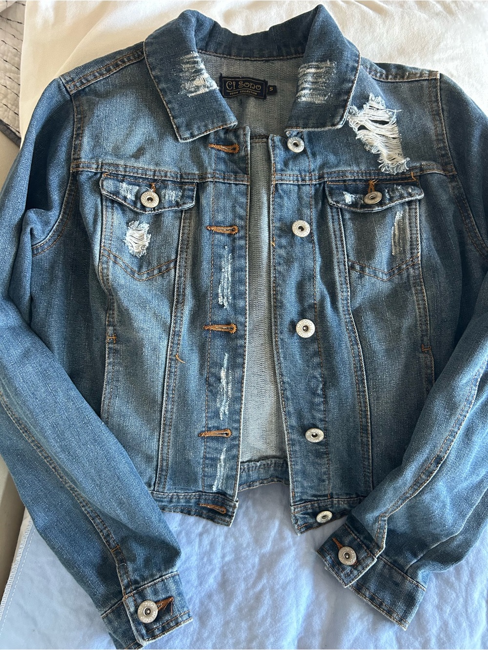 Ci Sono Light Blue Distressed Denim Jacket